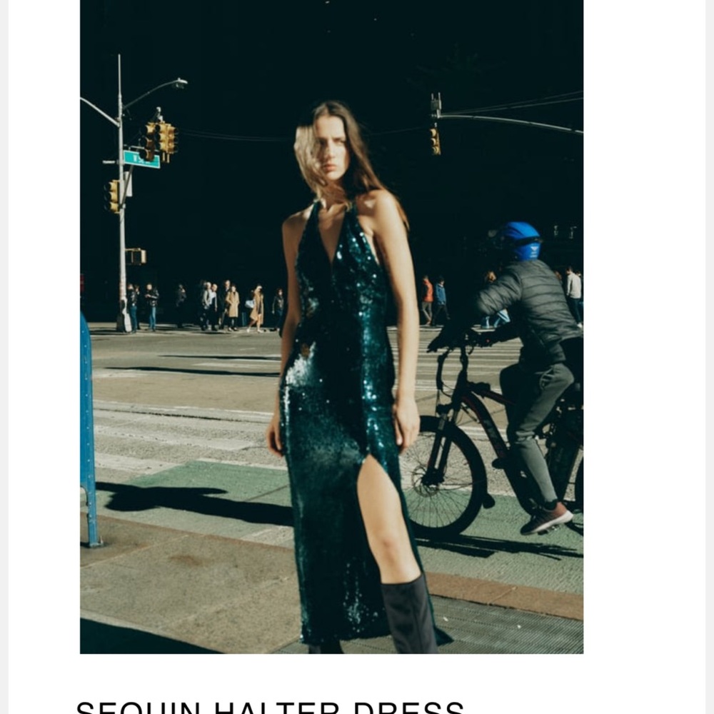 Sequin Halter Dress in Teal